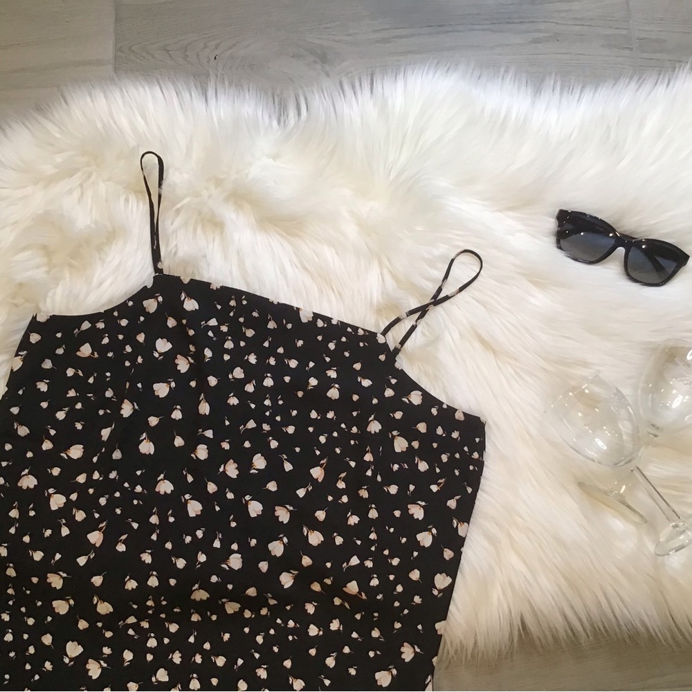Ann Taylor Black Cami Blouse with Pink Floral Pattern